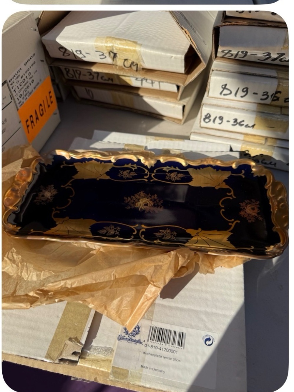 Weimar Echt Cobalt Elegant Blue and Gold Flat Decorative Tray - Home Accents New
